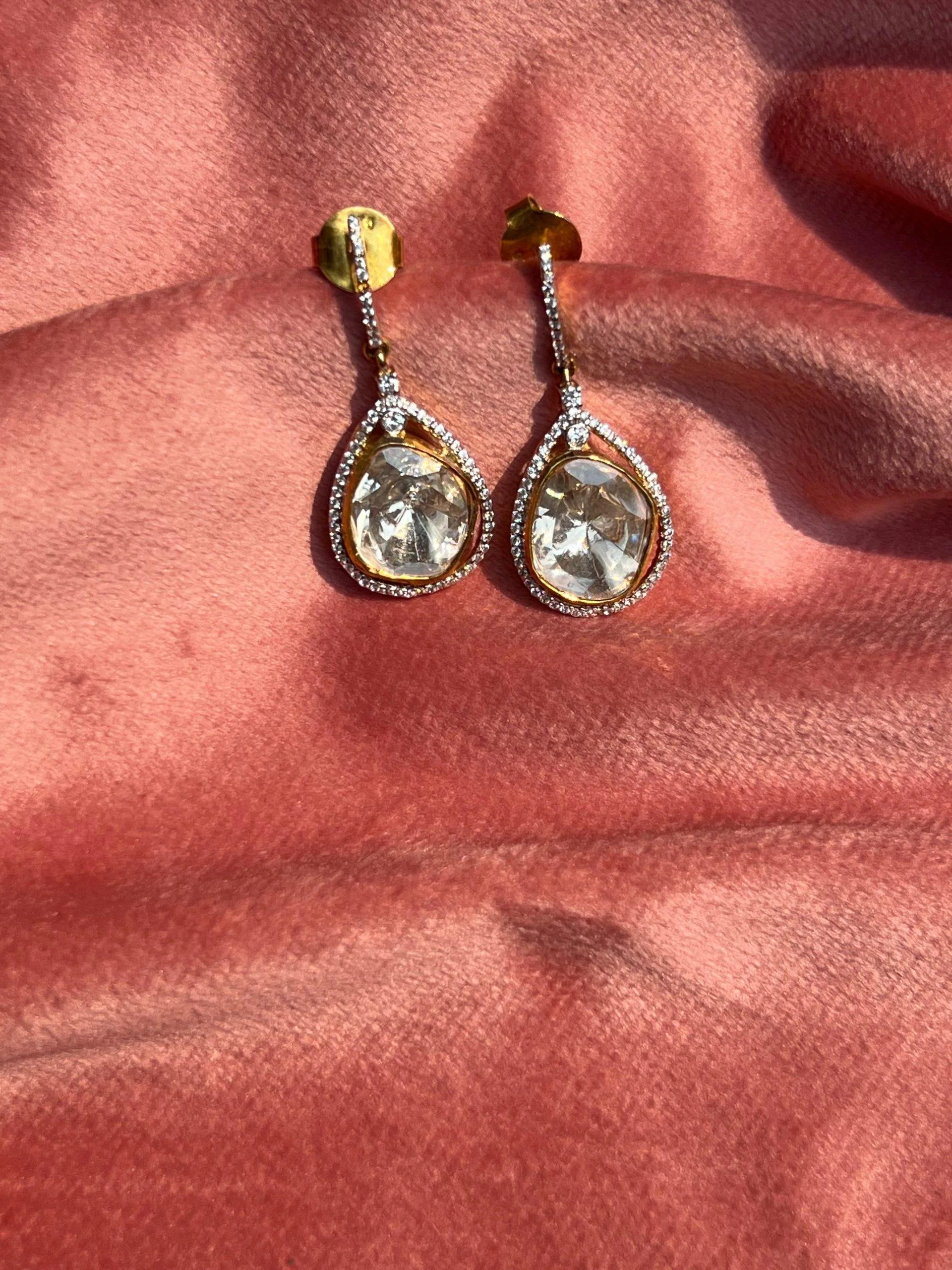 disha 92.5 silver and real moissanite polki earring