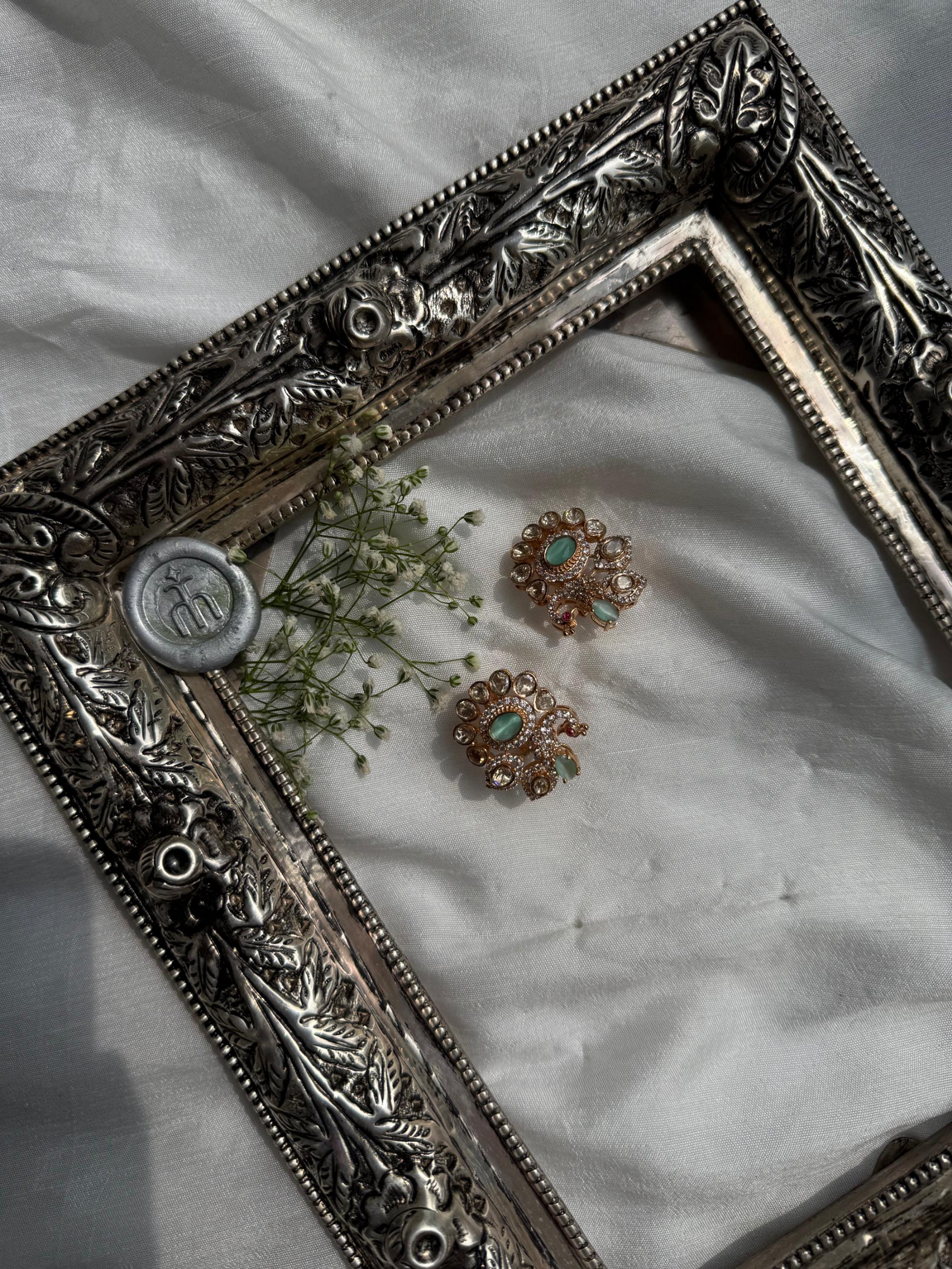 DIVYA MINT GREEN PEACOCK STUD - Image 2