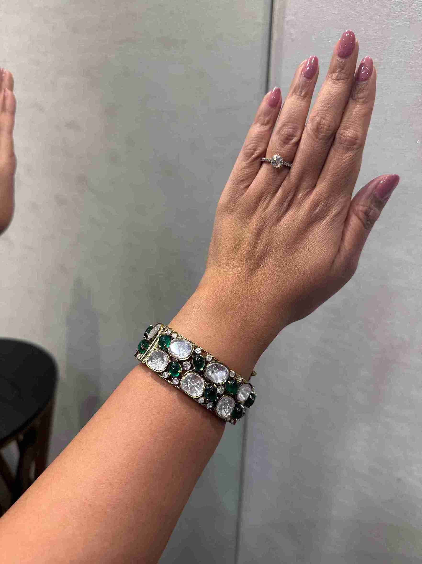 FARIDA MINT GREEN DIAMOND POLKI BANGLE - Image 2