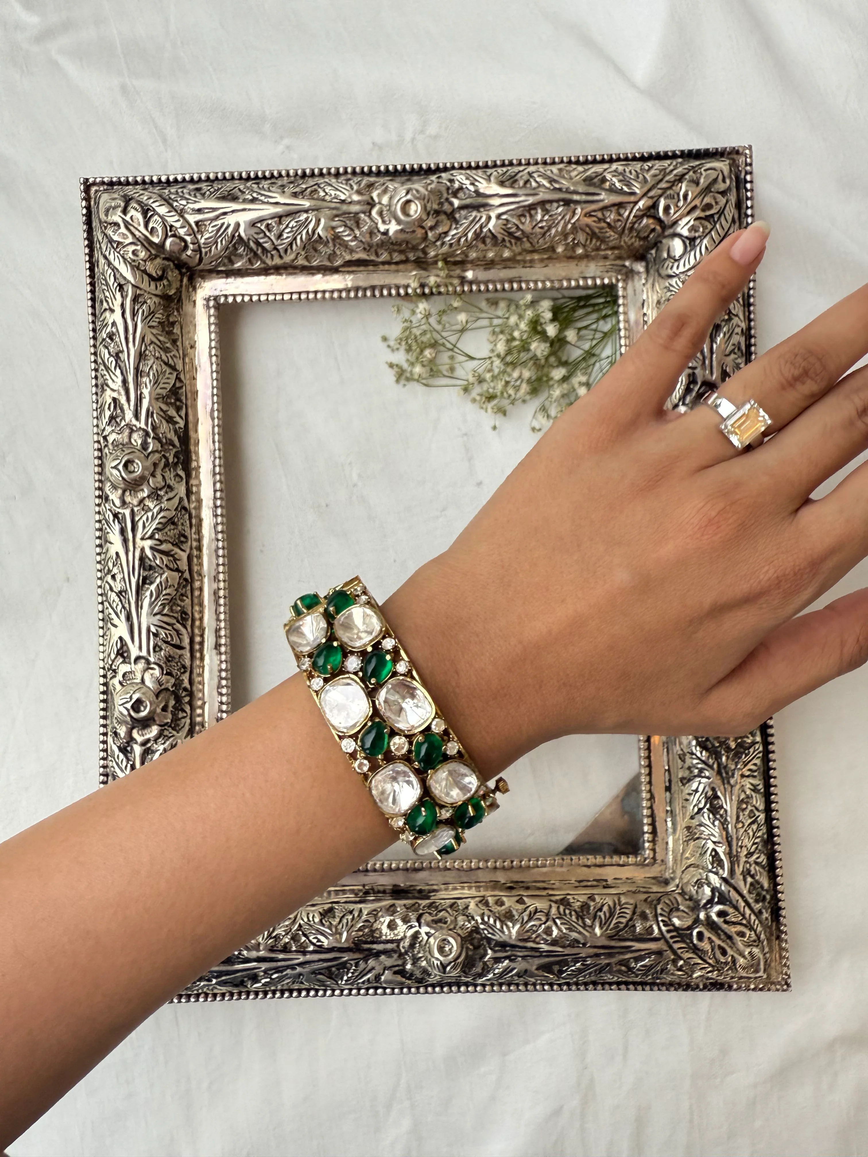 FARIDA MINT GREEN DIAMOND POLKI BANGLE - Image 3