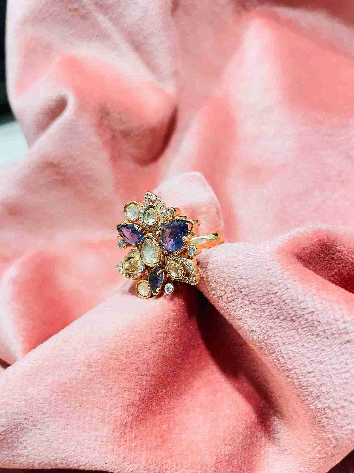 IKSHITA BLUE POLKI RING - Image 3