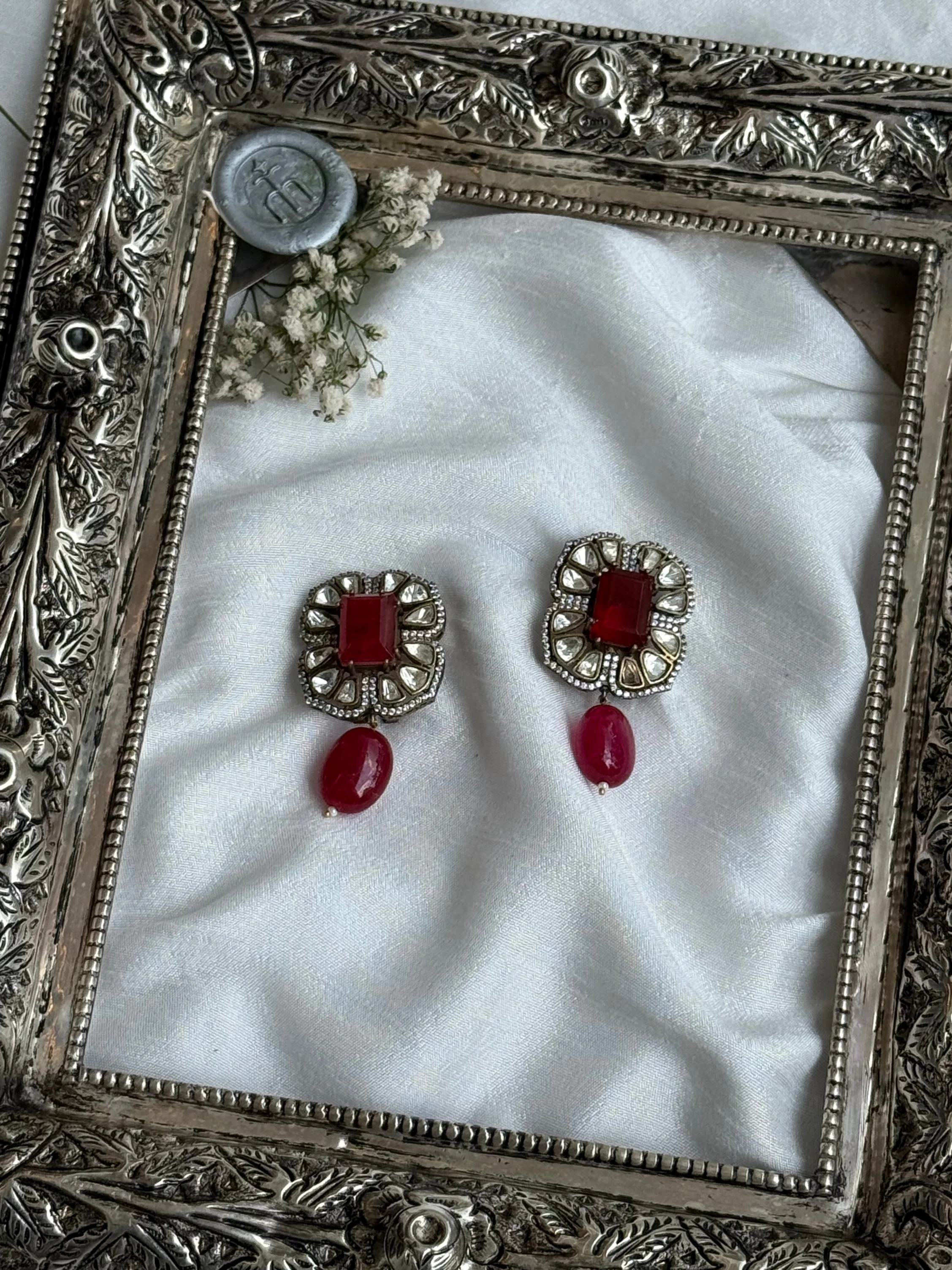 Aanchal Polki Earrings (Red)