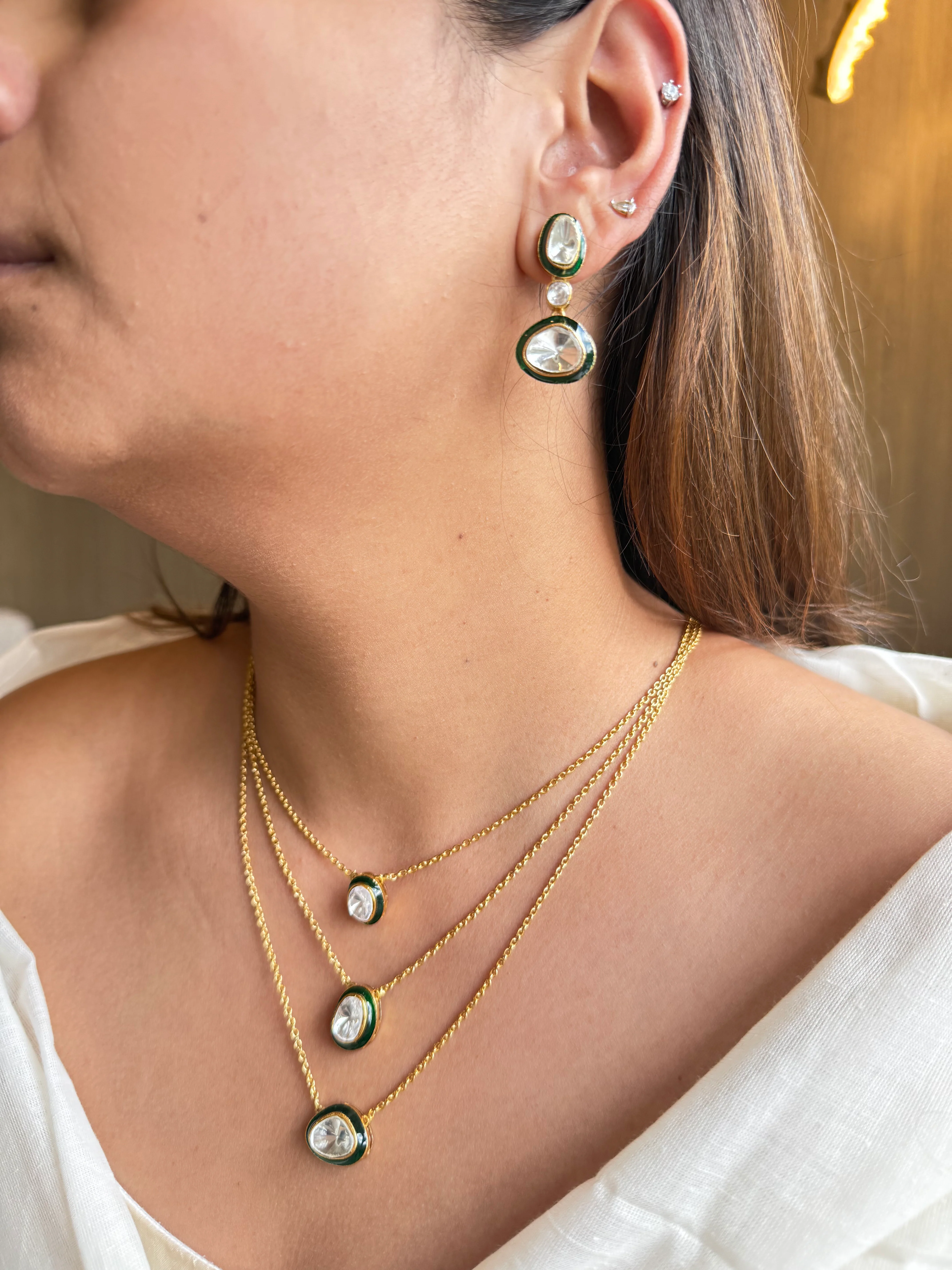 KIARA GREEN POLKI THREE LAYER STRING