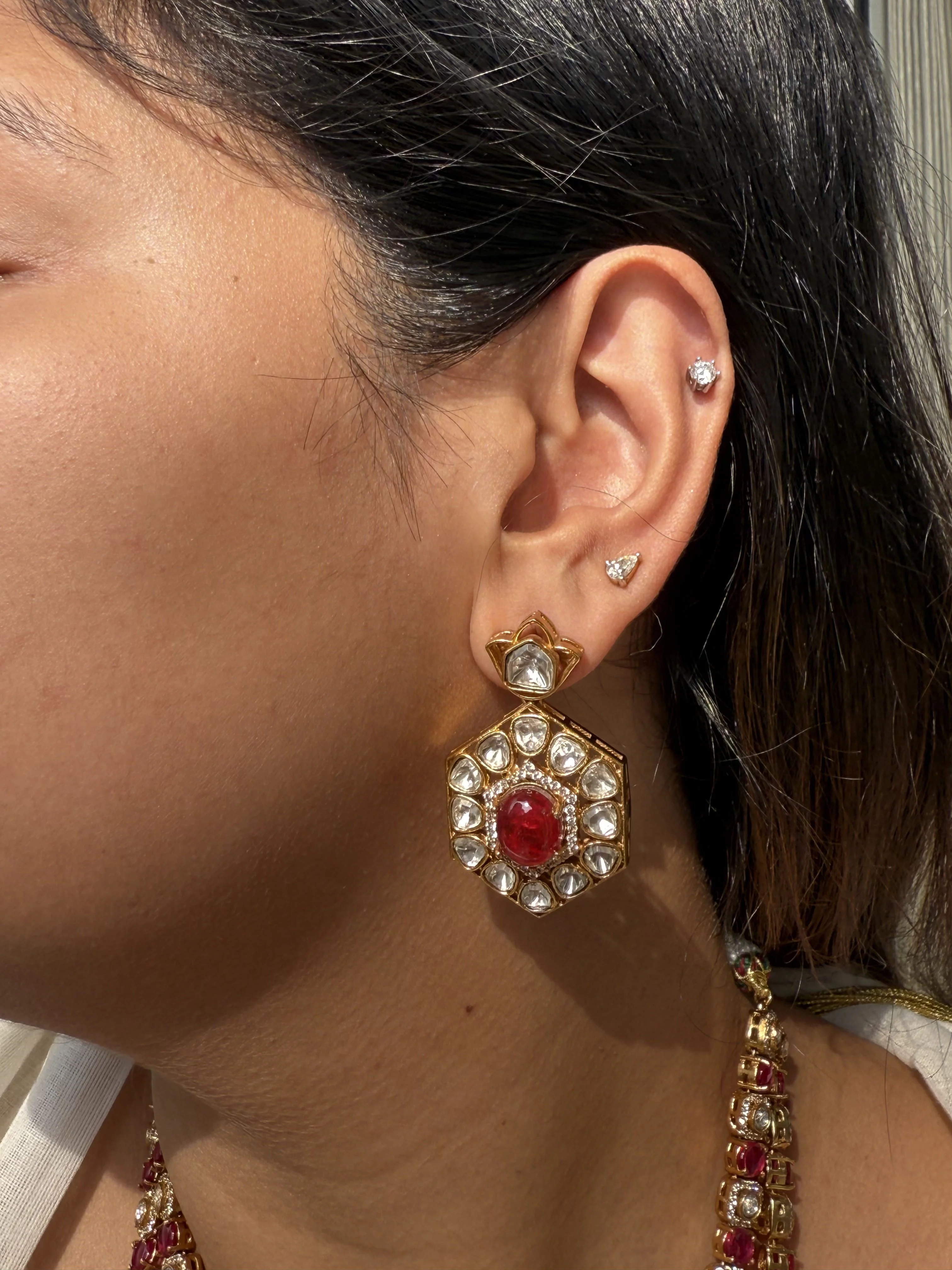 NISHA 2 LINE RUBY NECKLACE SET - Image 2