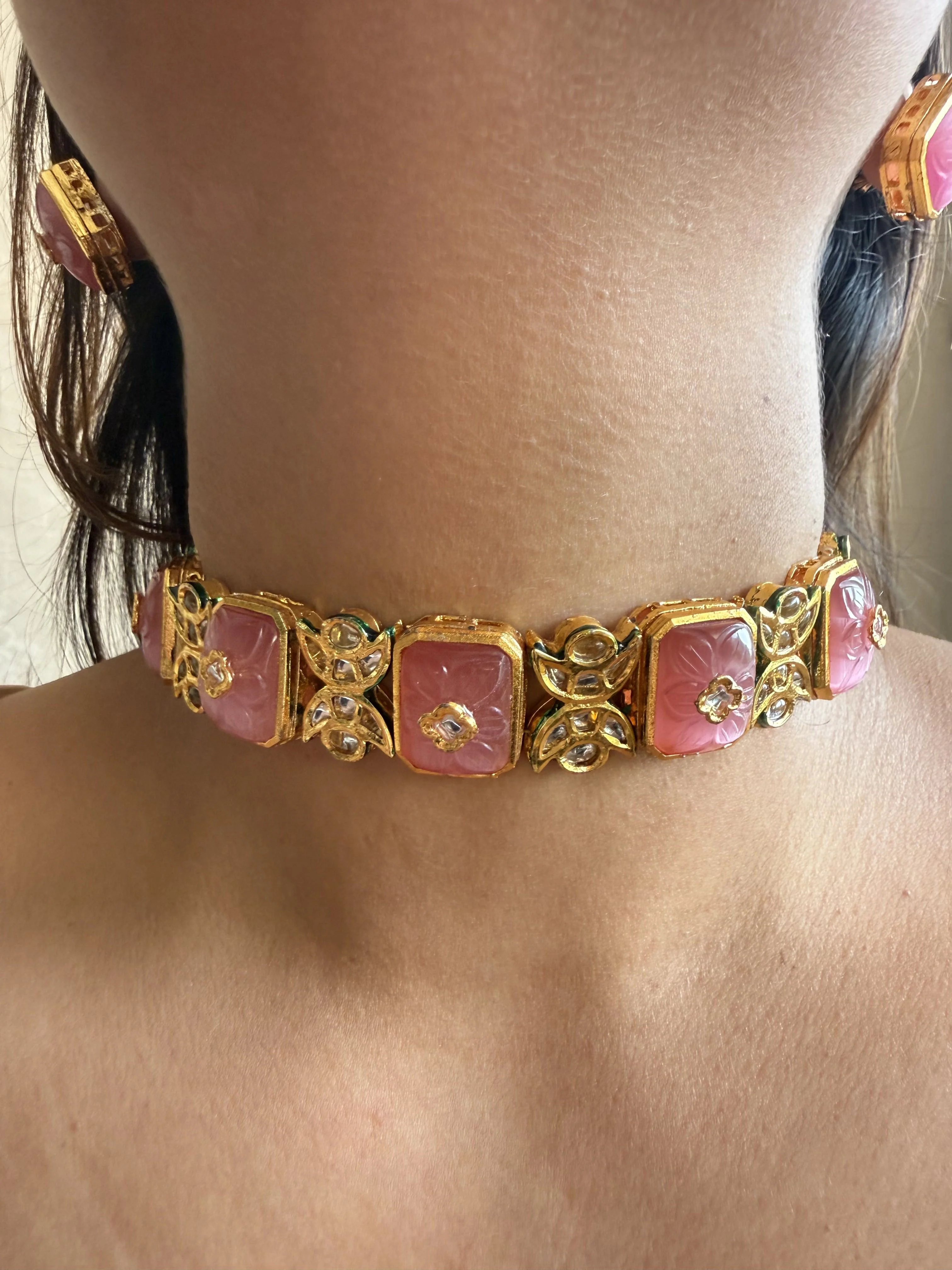 PINK KUNDAN CHOKER SET