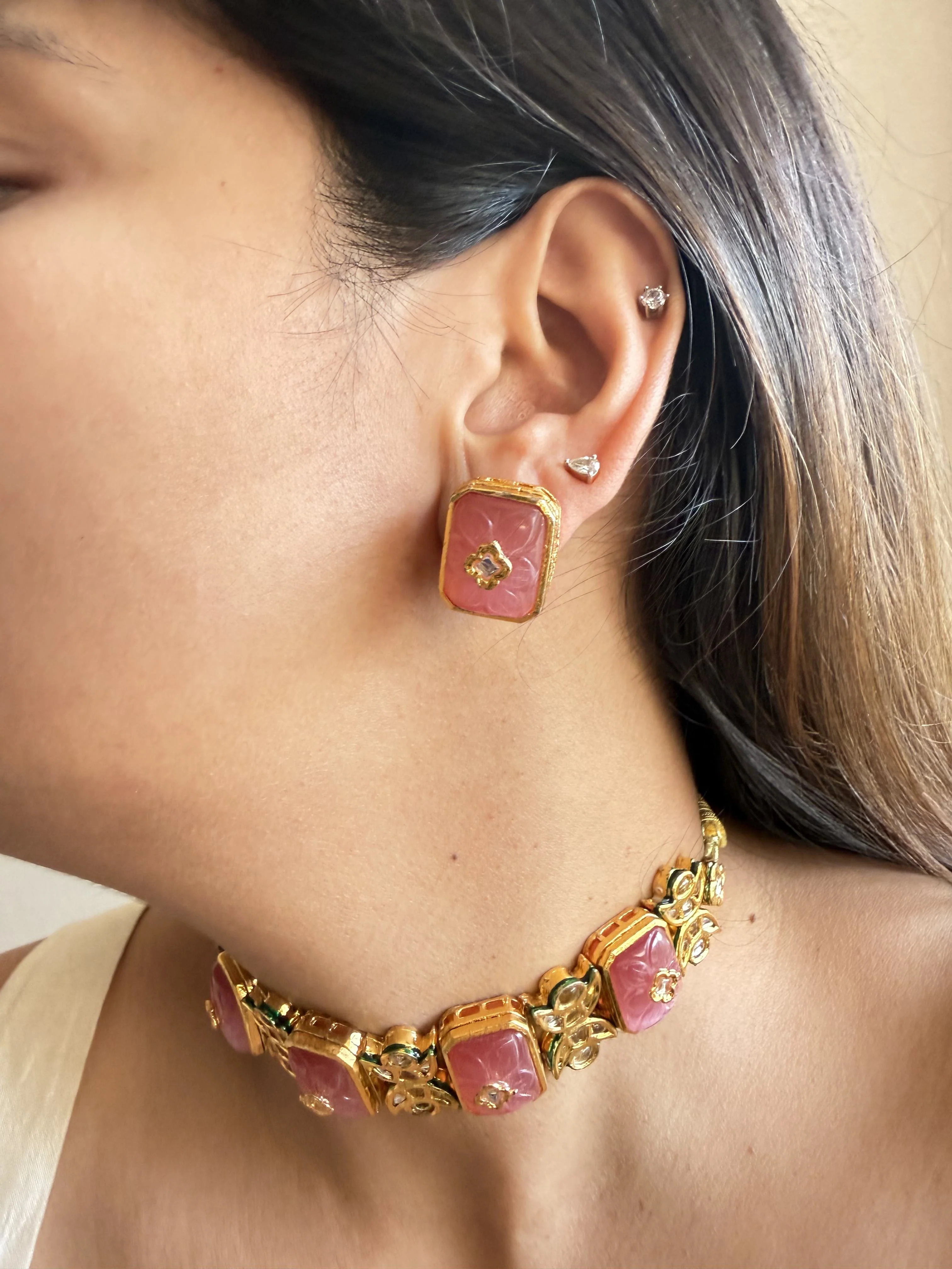 PINK KUNDAN CHOKER SET - Image 2