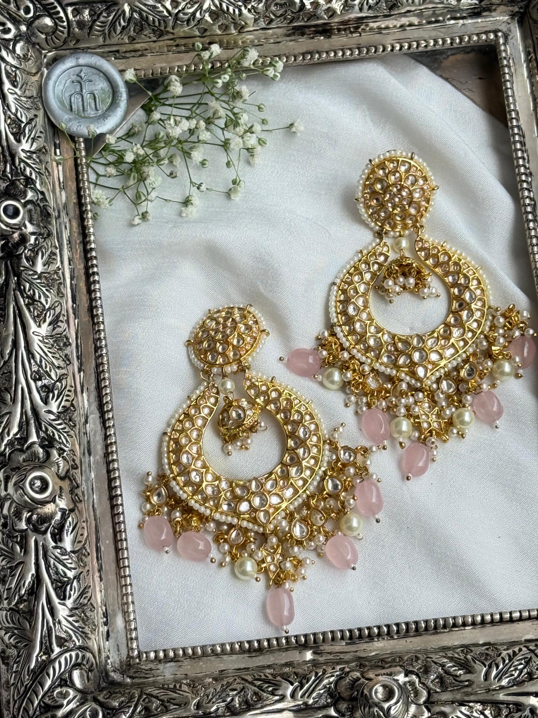 Nusrat Kundan Chandbali Earring (Pink)