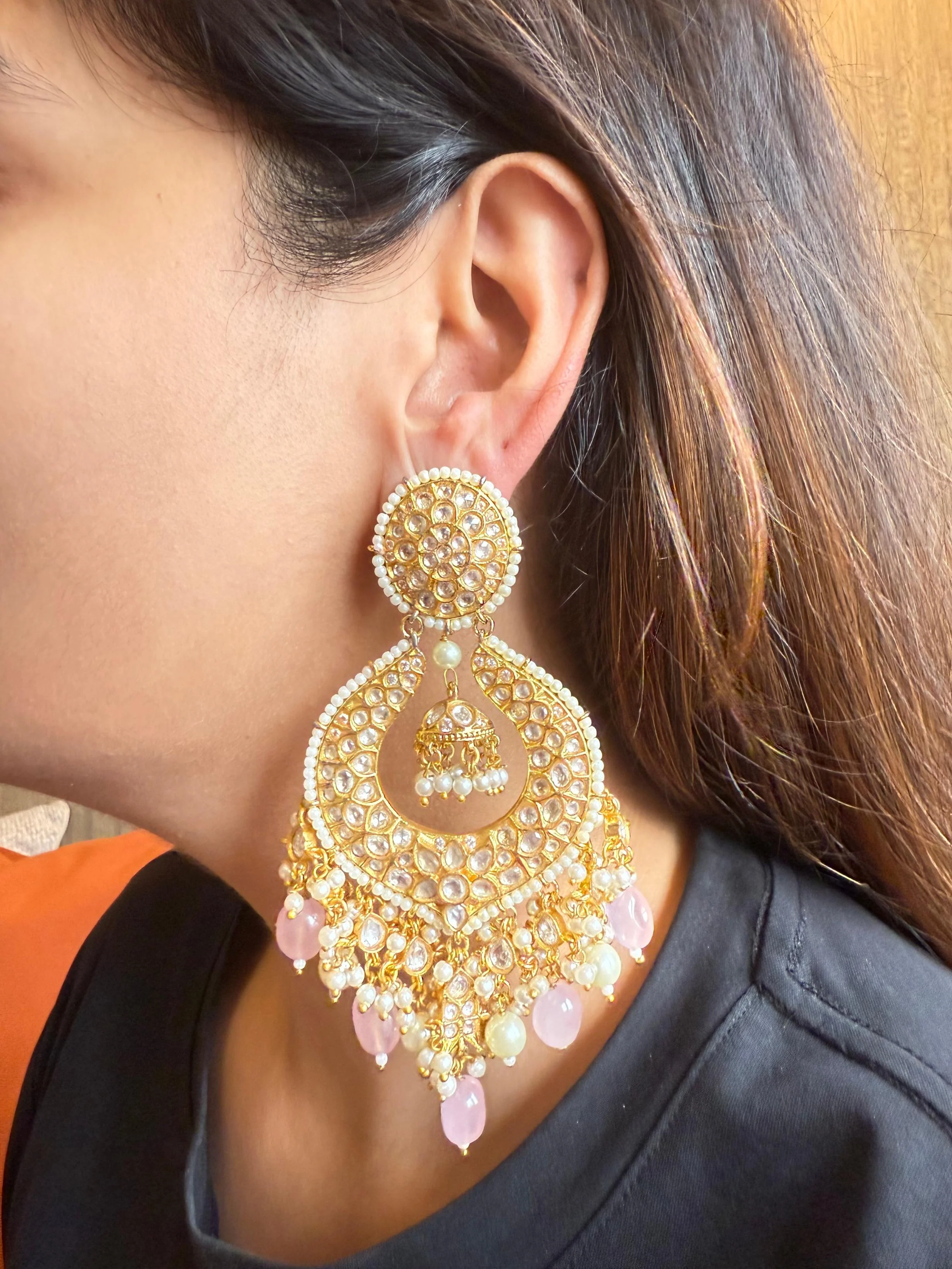 Nusrat Kundan Chandbali Earring (Pink) - Image 2